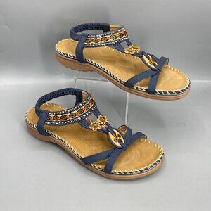 Littleplum Sandals Arch Support Sandals Womens 9/9.5 Blue Beaded Flower Beach